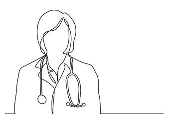 Wall Mural - continuous line drawing doctor with stethoscope - PNG image with transparent background