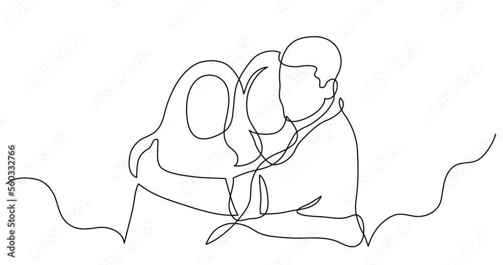 continuous line drawing of three friends hugging each other - PNG image ...