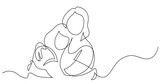 Fototapeta Panele - continuous line drawing of mother and daughter hugging each other - PNG image with transparent background