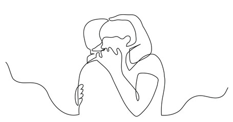 Wall Mural - continuous line drawing of loving young couple hugging each other - png image with transparent backg