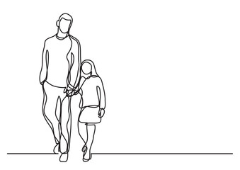 Poster - single line drawing father and daughter walking - png image with transparent background