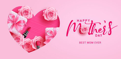Poster - happy mother's day text vector design. mother's day greeting and invitation card with heart shape, f