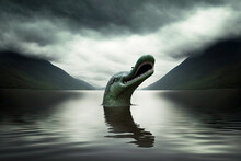 Scottish Legends Loch Ness Monster Submerged In Water