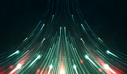 Leinwandbilder - Green light streak, fiber optic, speed line, futuristic background for 5g or 6g technology wireless data transmission, high-speed internet in abstract. internet network concept. vector design.