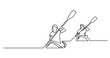 continuous line drawing of man and woman exercising kayaking on beautiful lake waters - PNG image with transparent background