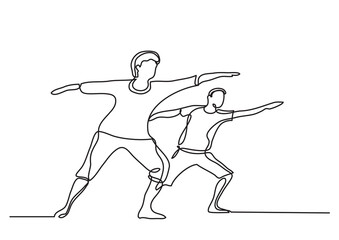 Poster - one line drawing seniors doing exercises - png image with transparent background