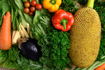 Wall Mural - Fresh organic vegetables from local farmers market, Sustainability concept, Table top view