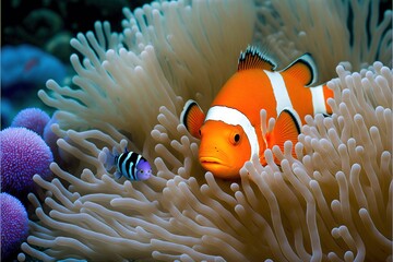 Wall Mural -  a clown fish and anemone in anemone sea anemone anemone anemone anemone anemone anemone anemone anemone.