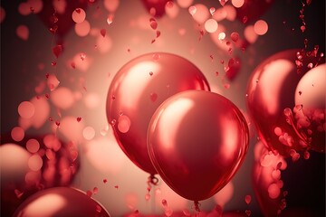 Poster - Red heart-shaped balloon background on valentine day. red balloons. balloon. balloon background. Generative AI