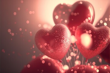 Poster - Red heart-shaped balloon background on valentine day. red balloons. balloon. balloon background. Generative AI