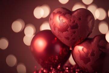 Poster - Red heart-shaped balloon background on valentine day. red balloons. balloon. balloon background. Generative AI