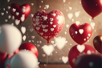 Poster - Red heart-shaped balloon background on valentine day. red balloons. balloon. balloon background. Generative AI