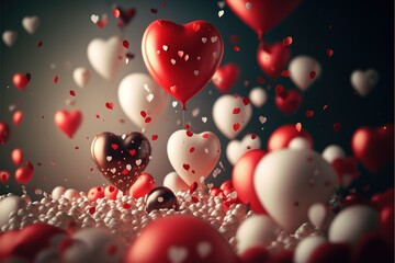 Poster - Red heart-shaped balloon background on valentine day. red balloons. balloon. balloon background. Generative AI