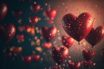 Poster - Red heart-shaped balloon background on valentine day. red balloons. balloon. balloon background. Generative AI