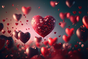 Poster - Red heart-shaped balloon background on valentine day. red balloons. balloon. balloon background. Generative AI