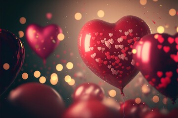 Poster - Red heart-shaped balloon background on valentine's day. red balloons. balloon. balloon background. Generative AI