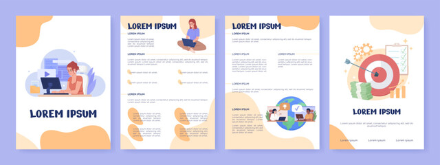 Remote worker flat vector brochure template. Boost income booklet, leaflet printable flat color designs. Editable magazine page, reports kit with text space. Nerko One, Quicksand, Comfortaa fonts used