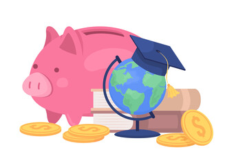 Poster - savings for prestige university semi flat color vector objects. editable elements. items on white. e