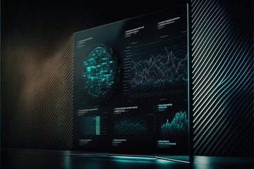 Poster - Holographic digital screen analysis by a data scientist. business man data science. Generative AI
