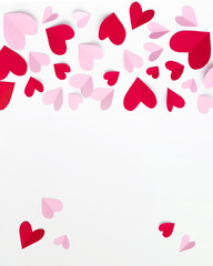 Wall Mural - valentine's day composition mockup with paper hearts pink and red isolated on white background. top view. copy space. flat lay. February 14 concept