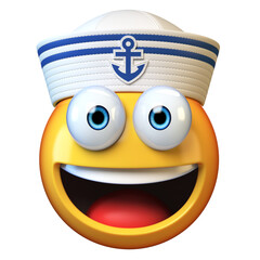 Poster - Sailor hat emoji isolated on white background, marine emoticon wearing navy cap  3d rendering