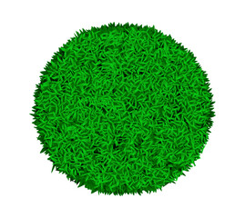 Green round astroturf rug with grass texture. Carpet or lawn top view. Vector background. Baseball, soccer, football or golf field. Fake plastic or fresh natural ground for game play.