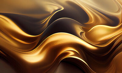 Abstract gold and brown glossy wallpaper. Shiny wavy texture with creamy details. Background with curvy organics shapes. Generative AI