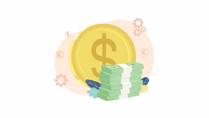 Poster - Animated saving bank account. Financial management. Looped flat 2D elements 4K video footage. Isolated animation on white background for website, social media