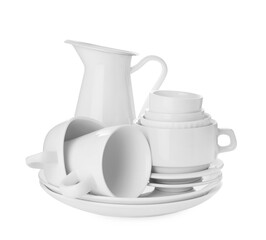 Wall Mural - Set of clean dishes on white background