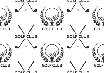 Wall Mural - Golf seamless pattern or background with crossed golf clubs and ball on tee. Vector illustration.