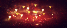Abstract Background Of Bright Bokeh Lights And Hearts