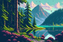 Retroactive Nature Shot In A Style Of 1990s Point And Click 16bit Game Generative Ai Pixel Art
