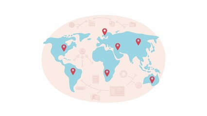 Fototapete - Animated managing business globally. Worldwide. Looped flat 2D element HD video footage. Colorful isolated animation on white background with alpha channel transparency for website, social media