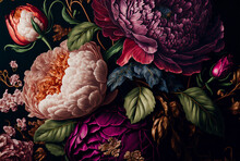 Beautiful Fantasy Vintage Wallpaper Botanical Flower Bunch,vintage Motif For Floral Print Digital Background.generative Ai.