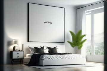 Wall Mural - Luxury apartment black and white bedroom. Generative ai
