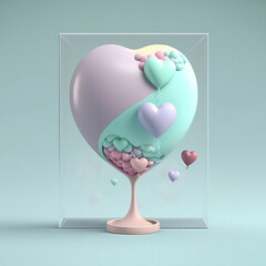 Canvas Print - 3D Render of Heart Shape Stand With Balloons Inside Glassware Box.