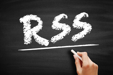 Poster - RSS Rich Site Summary - web feed that allows users and applications to access updates to websites in a standardized, computer-readable format, acronym text on blackboard