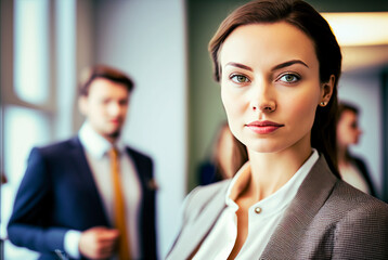 Generative ai young adult businesswoman posing strong and confident looking camera