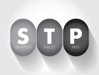 Poster - stp situation target path - simple overview of the strategic planning method, acronym text concept b