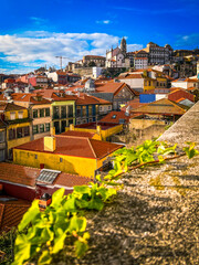 Wall Mural - View of the rooftops of the city of Porto, Portugal. Tiled roofs just sparkle against the sky.