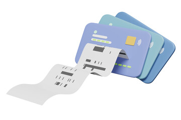 3d credit card stack with invoice, paper receipt, electronic bill payment isolated. 3d render illust