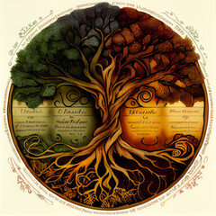 Wall Mural - Celtic Tree of Life in a circle - By Generative AI