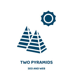 Poster - two pyramids vector icon from seo and web collection. pyramid filled flat symbol for mobile concept and web design. Black letter glyph icon. Isolated sign, logo illustration. Vector graphics.
