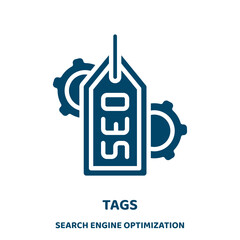 Poster - tags vector icon from search engine optimization collection. tag filled flat symbol for mobile concept and web design. Black business glyph icon. Isolated sign, logo illustration. Vector graphics.