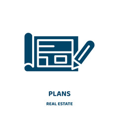 Poster - plans vector icon from real estate collection. business filled flat symbol for mobile concept and web design. Black internet glyph icon. Isolated sign, logo illustration. Vector graphics.