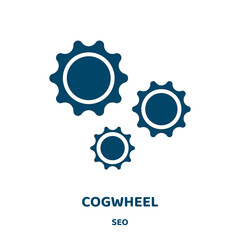 Poster - cogwheel vector icon from seo collection. gear filled flat symbol for mobile concept and web design. Black cog glyph icon. Isolated sign, logo illustration. Vector graphics.