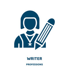 Poster - writer vector icon from professions collection. write filled flat symbol for mobile concept and web design. Black business glyph icon. Isolated sign, logo illustration. Vector graphics.
