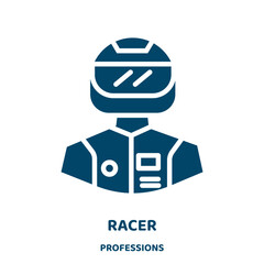 Poster - racer vector icon from professions collection. speed filled flat symbol for mobile concept and web design. Black auto glyph icon. Isolated sign, logo illustration. Vector graphics.