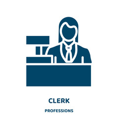 Aufkleber - clerk vector icon from professions collection. worker filled flat symbol for mobile concept and web design. Black business glyph icon. Isolated sign, logo illustration. Vector graphics.