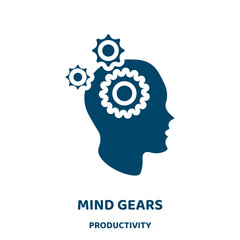 Poster - mind gears vector icon from productivity collection. gear filled flat symbol for mobile concept and web design. Black mind glyph icon. Isolated sign, logo illustration. Vector graphics.